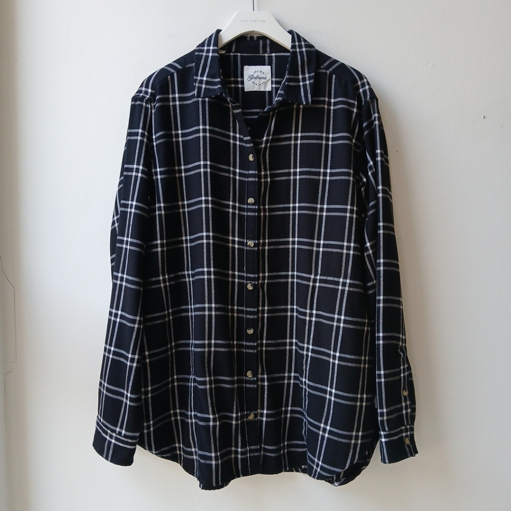 Jachs Girlfriend Flannel Tunic Top Black White Plaid Women's XL